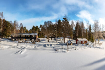 The buildings of Evo Peace in the glow of the late winter sun.