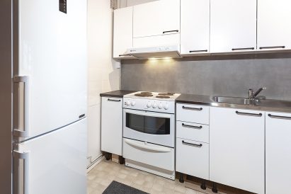 Räyskälä Grand Villa has three kitchens. Pictured here is the mini-kitchen located next to the living spaces at the west end of the building.